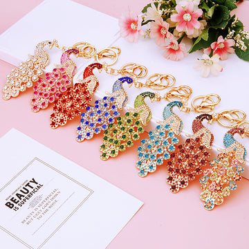 Full Crystal Peacock Keychains in Eight Color and Stone Combinations