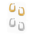 U Shape Oval Hollow Hoop Stud Earrings Gold Silver Metal view 5