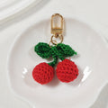 Crochet Red Cherry Green Leaf Charm Gold Tone Clasp view 3