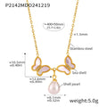 Gold Double Shell Butterfly Pendant Shell Pearl Necklace view 6