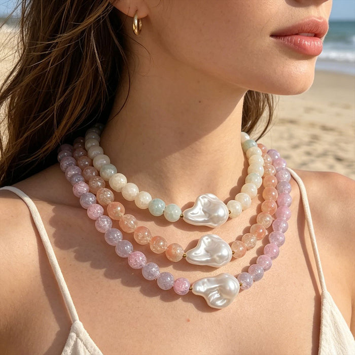 Six Color Faux Baroque Bead Necklaces With Carabiner Clasps