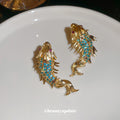 Gold Blue Crystal Koi Fish Stud Earrings Decorative Jewelry view 4