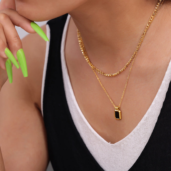 Layered Figaro Necklace With Black Acrylic Pendant