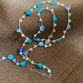 Layered Blue Green Beaded Necklace with Pearl Accents view 6