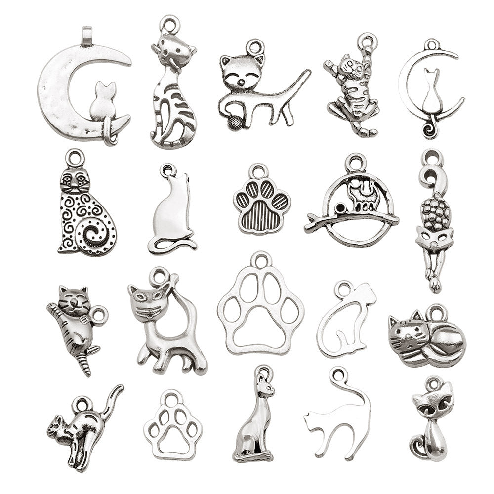 Antique Silver Zinc Alloy Cartoon Cat Charm Pendant for DIY Bracelet Necklace Jewelry