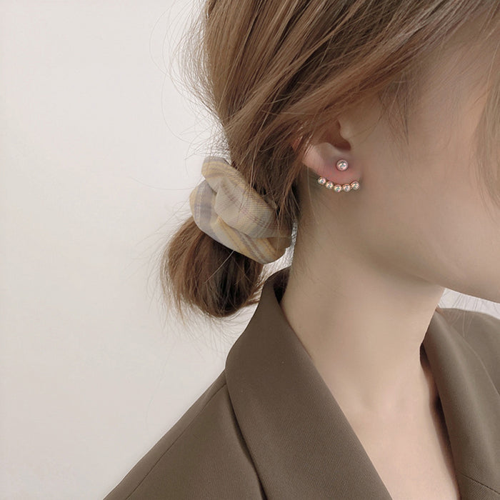 Gold Tone Crystal Chevron And Pearl Arc Jacket Stud Earrings