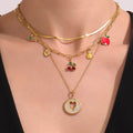Fruit Charm and Round Heart Pendant Necklace Collection view 2