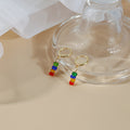 Gold Huggie Hoop Earrings With Multicolor Glass Bead Drops view 1