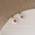 White Heart Drop Earrings Olive Green Stud Pink Center view 4