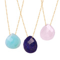 Gold Chain Faceted Teardrop Stone Pendant Necklace Three Colors view 5