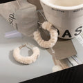 White Fuzzy Oval Hoop Oversized Statement Stud Earrings view 2