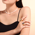 Blue Evil Eye Open Ring Gold Tone Triple Band Ball Accents view 3