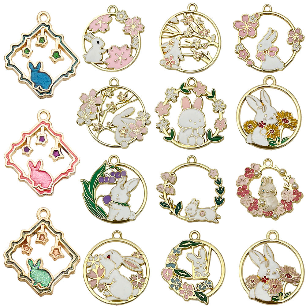 Enamel Zinc Alloy Mid Autumn Moon Rabbit Lantern Wreath Charm Pendant for Keychains