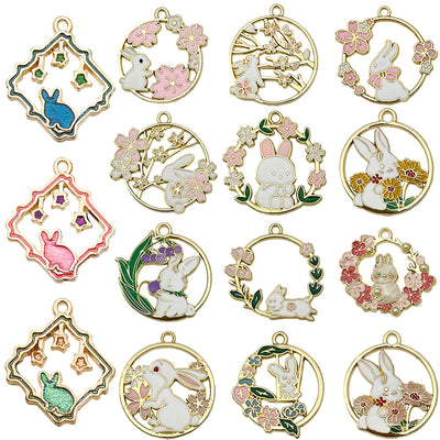 Colorful moon charms arranged on a light background