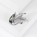 Silver Tone Abalone Shell Swan Brooch Rhinestone Wing Pin view 3