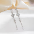 Silver Tone Star Heart and Long Chain Tassel Earrings view 3