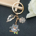 Black Owl Spider Web and Branch Halloween Enamel Charm Keychain view 4