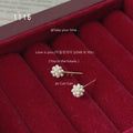 Gold Tone Mini White Pearl Cluster Flower Stud Earrings view 6