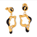 Irregular Open Frame Drop Earrings Black Enamel Crystal view 5