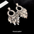 Silver Tone Textured Circle Fringe Drop Earrings With Disc Charms view 2