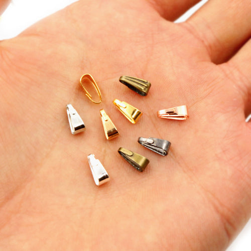 Pinch Bail Pendant Connector Findings in Eight Finishes, close view of the finish and front surface