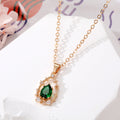 Gold Tone Crystal Teardrop Pendant Necklaces in Green Red and Clear view 2