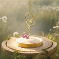 Pink and Cream Butterfly Metal Keychain with Gold-Tone Heart Clasp view 4