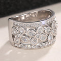 Five-Petal Floral Openwork Extra-Wide Ring In Polished Silver Tone view 2