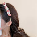 Satin Rose Flower Headbands Gold Wrapped Band Two Styles view 3