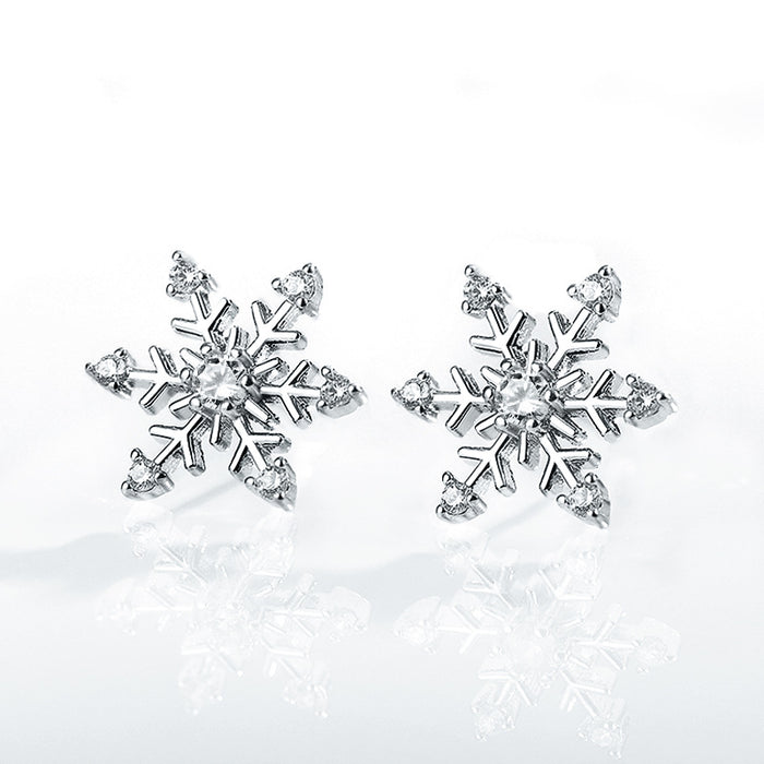Silver Tone Snowflake Clear Stone Stud Earrings Statement Jewelry