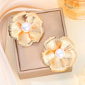 Sculpted Flower Pearl Look Statement Stud Earrings view 3