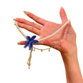 Blue Seed-Bead Flower Pearl Necklace and Dangle Earrings view 5