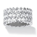 Silver Tone Interlaced Woven Crystal Statement Wide Band Ring view 1