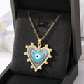 Gold Tone Pearl Edge Heart Resin Evil Eye Pendant Necklaces view 4