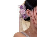 Fabric Rose Lace Satin Bow Pearl Hair Clips Pink Purple view 5