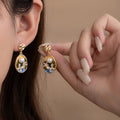 Blue Garden Oval and Pearl Look Gold Tone Stud Earrings view 1