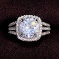 Silver Tone Square Halo Three Band Ring Set with Clear Stone Accents view 2