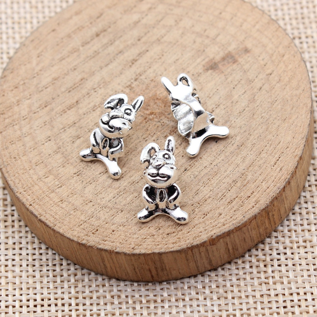 16x9.5x8.4mm 1.2g Antique Silver Zinc Alloy Rabbit Large Hole Spacer Beads for Bracelet Jewelry Making