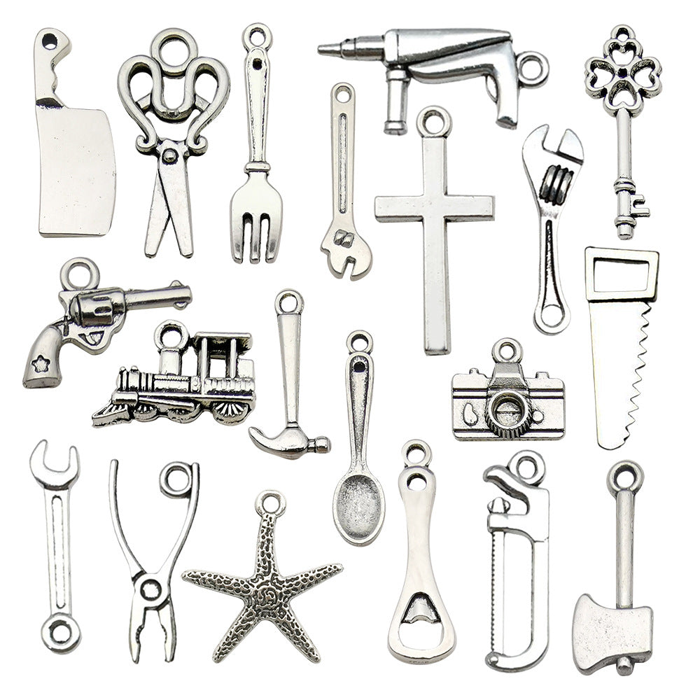 Zinc Alloy Cross Fork Scissors Gun Tool Charm Pendant for DIY Bracelet Jewelry