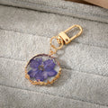 Gold Tone Irregular Round Pressed Flower Resin Clip Keychains view 6