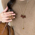 Brown Fuzzy Horse Pendant Long Necklace In Two Shades view 1