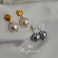 Cotton Pearl Drop Stud Earrings Black Champagne Two Colorways view 3