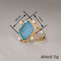 Gold Tone Blue Carved Gem Pearl Accent Ring Sizes 6-10 view 4