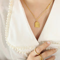 Gold Arched Madonna and Child Relief Pendant Necklace view 1