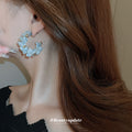 Blue Beaded Open Circle Stud Earrings With Decorative Details view 4
