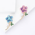 Long Stem Enamel Flower Brooch Pin in Blue or Purple view 1