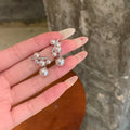 Silver Floral Branch And Pearl Drop Stud Earrings With Crystals view 2