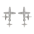 Silver Pave Starburst Stud Earrings Double Star Dangles view 5
