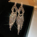 Crystal Geometric Fringe Earrings in Gold and Silver Tones view 6