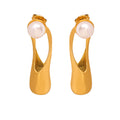 Gold Or Silver Open Drop Earrings White Pearl Accent Studs view 5
